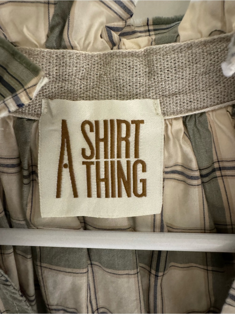A Shirt Thing Green & White Plaid Peasant Blouse Size Small - Picture 2 of 5